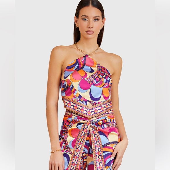 New Guess Marciano Colorful Halter Neck Crop Top Blouse S - Picture 1 of 5